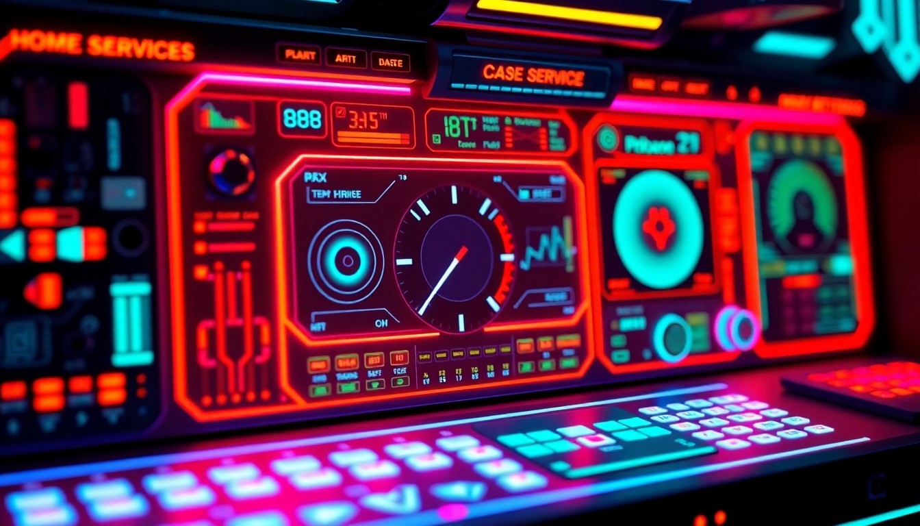 A highly detailed, glowing 3D illustration of a futuristic control panel or dashboard for a home service business, featuring various illuminated tech elements like sensors, displays, and circuits, conceptually representing the advanced AI-driven technology powering LeadTruffle's lead management platform.