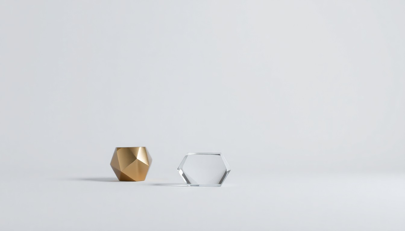 A minimalist studio still life photograph featuring a few polished, geometric objects arranged elegantly on a clean, monochromatic background, conceptually representing LifeSpeak's focus on corporate strategy, partnerships, and marketing.
