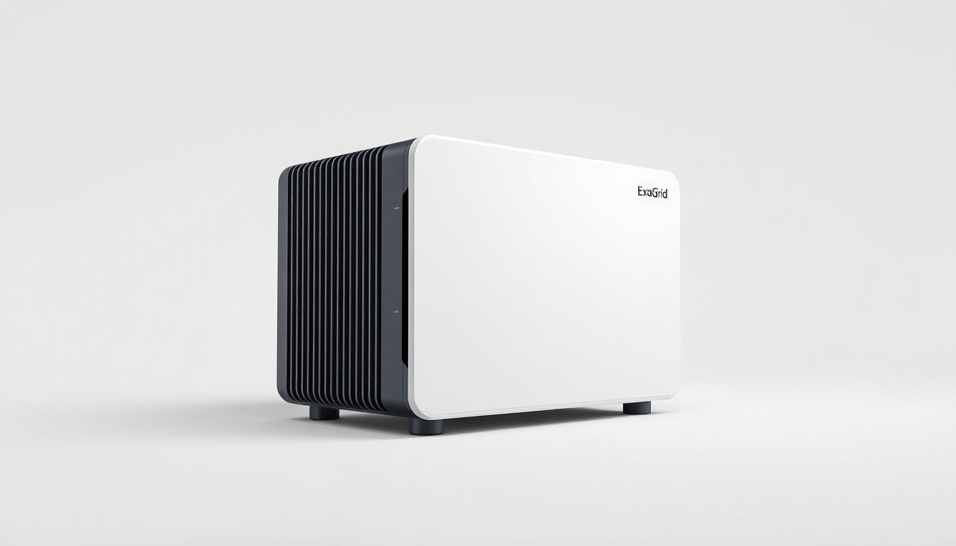 An extreme close-up of a sleek, minimalist data backup appliance with clean lines and a matte finish, conceptually representing ExaGrid's award-nominated technology.