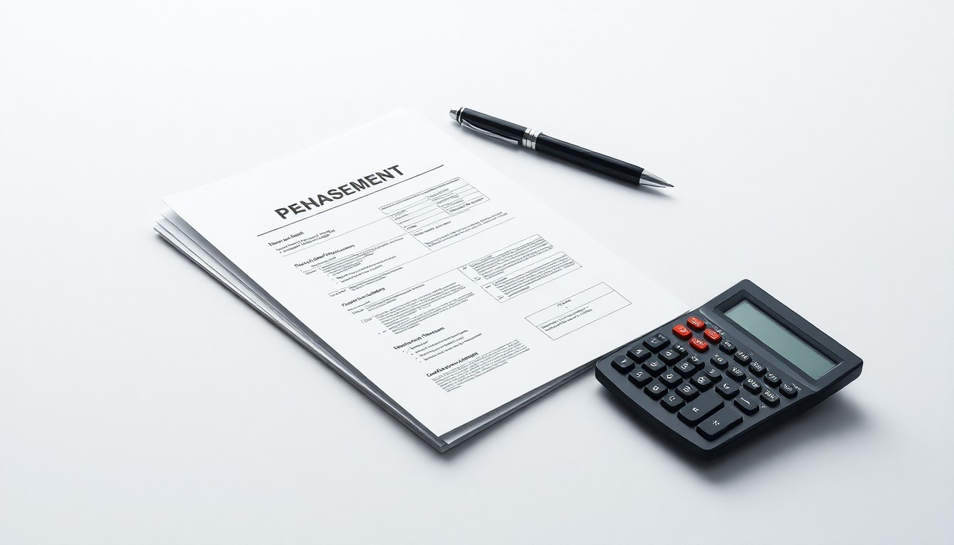 A high-end, photorealistic studio still-life photograph featuring a stack of financial documents, a pen, and a calculator arranged elegantly on a clean, monochromatic background, conceptually representing corporate strategy and risk management.