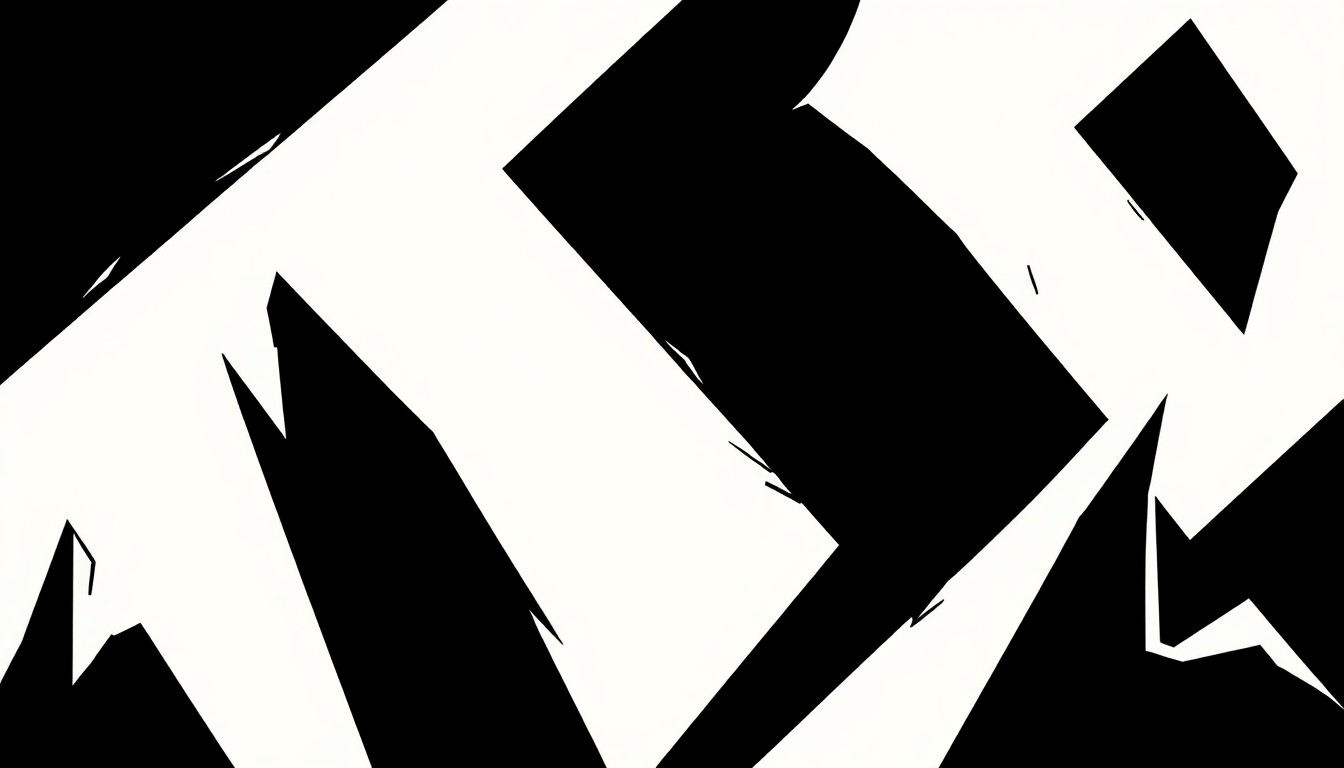 An abstract, geometric composition of stark black shapes and white negative space, conceptually representing the themes of celebrity, social media, and the complexities of modern life.