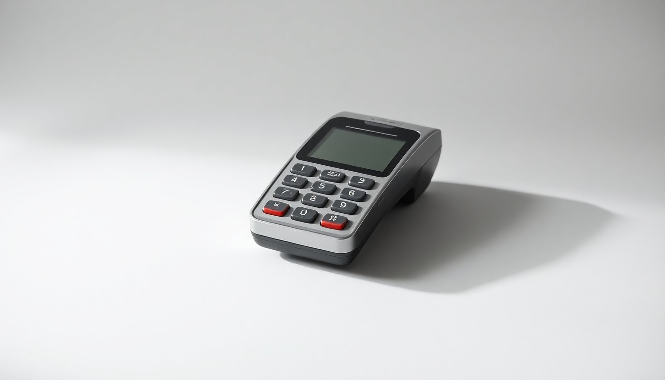 A close-up photograph of a sleek, metallic payment terminal device resting on a clean, white background, conceptually representing the sophisticated technology powering the next generation of global digital payments.