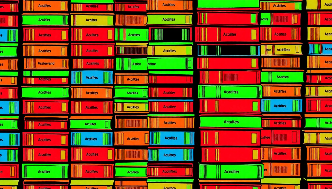 A high-contrast, brightly colored silkscreen print depicting a grid of stacked academic books in various subjects, conceptually representing the diverse expertise of CU Boulder's faculty.