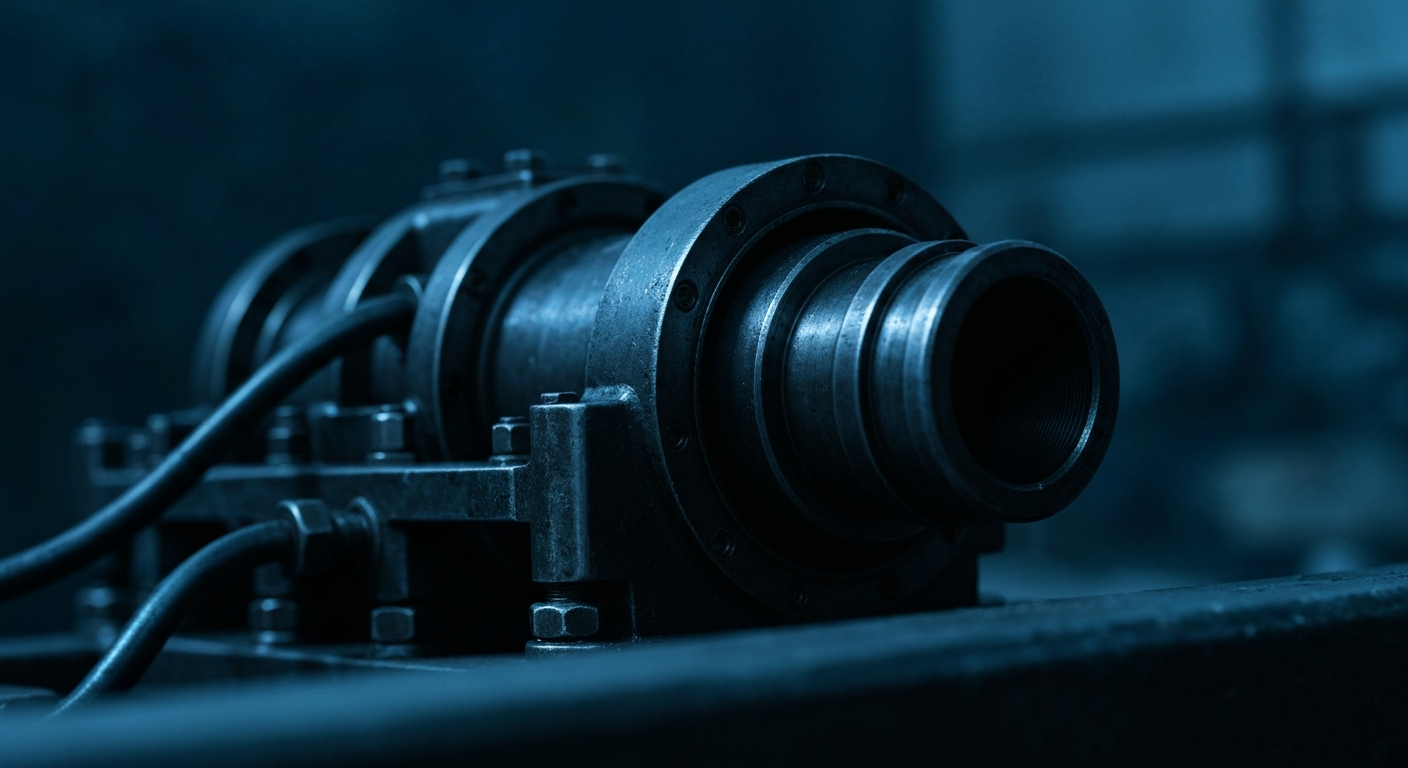 An extreme close-up of intricate, metallic oil refinery equipment and machinery, conveying the scale and complexity of the global energy industry.