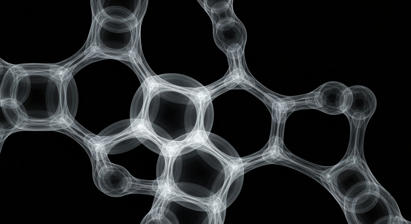 A ghostly, translucent X-ray photograph revealing the intricate molecular structure of a viral protease enzyme, conceptually illustrating Cocrystal's drug discovery platform focused on developing broad-spectrum antivirals.