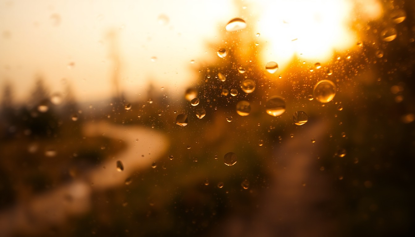 An impressionistic, blurred photograph of a lush, wooded trail scene, with soft, warm colors and a dreamlike, atmospheric quality.