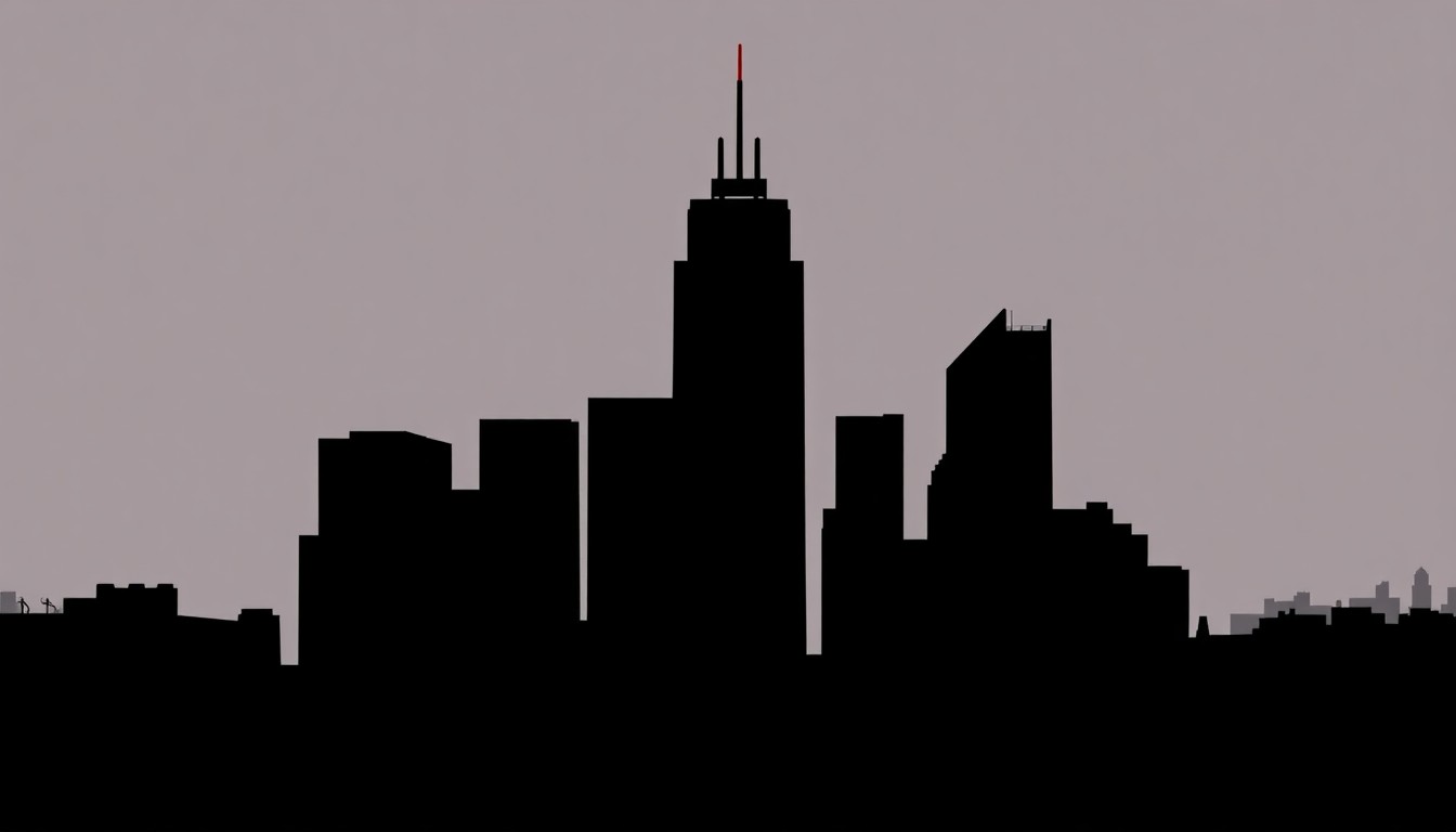 A striking black and red abstract illustration depicting the skyline of Minneapolis through bold, geometric shapes, conveying the energy and determination of the city's residents.