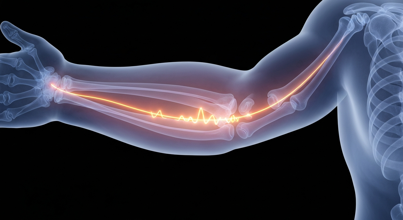 A ghostly, translucent X-ray image of a human arm with a glowing, pulsing vein representing the flow of medication, conceptually illustrating the internal biological mechanisms of addiction treatment.