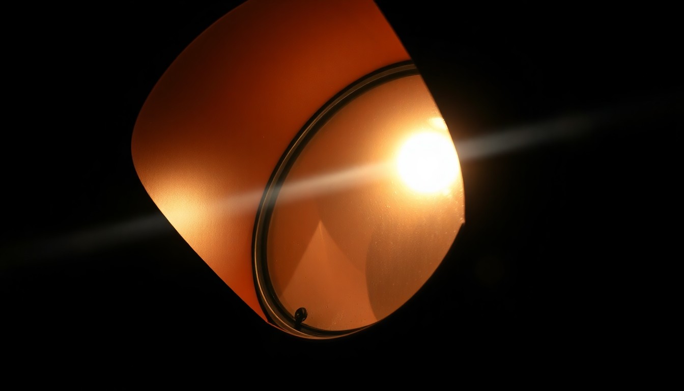 An extreme close-up photograph of a damaged traffic signal light or road sign, lit by a harsh, direct camera flash, conceptually illustrating the aftermath of a pedestrian-vehicle collision.