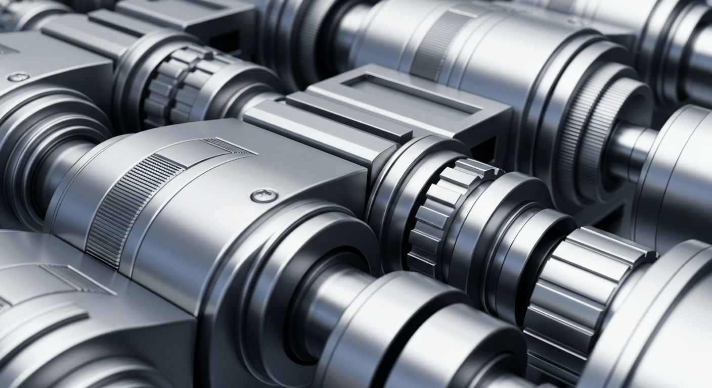 A highly detailed, black-and-white close-up photograph of the inner workings of a complex banking machine, capturing the industrial strength and precision of financial infrastructure.