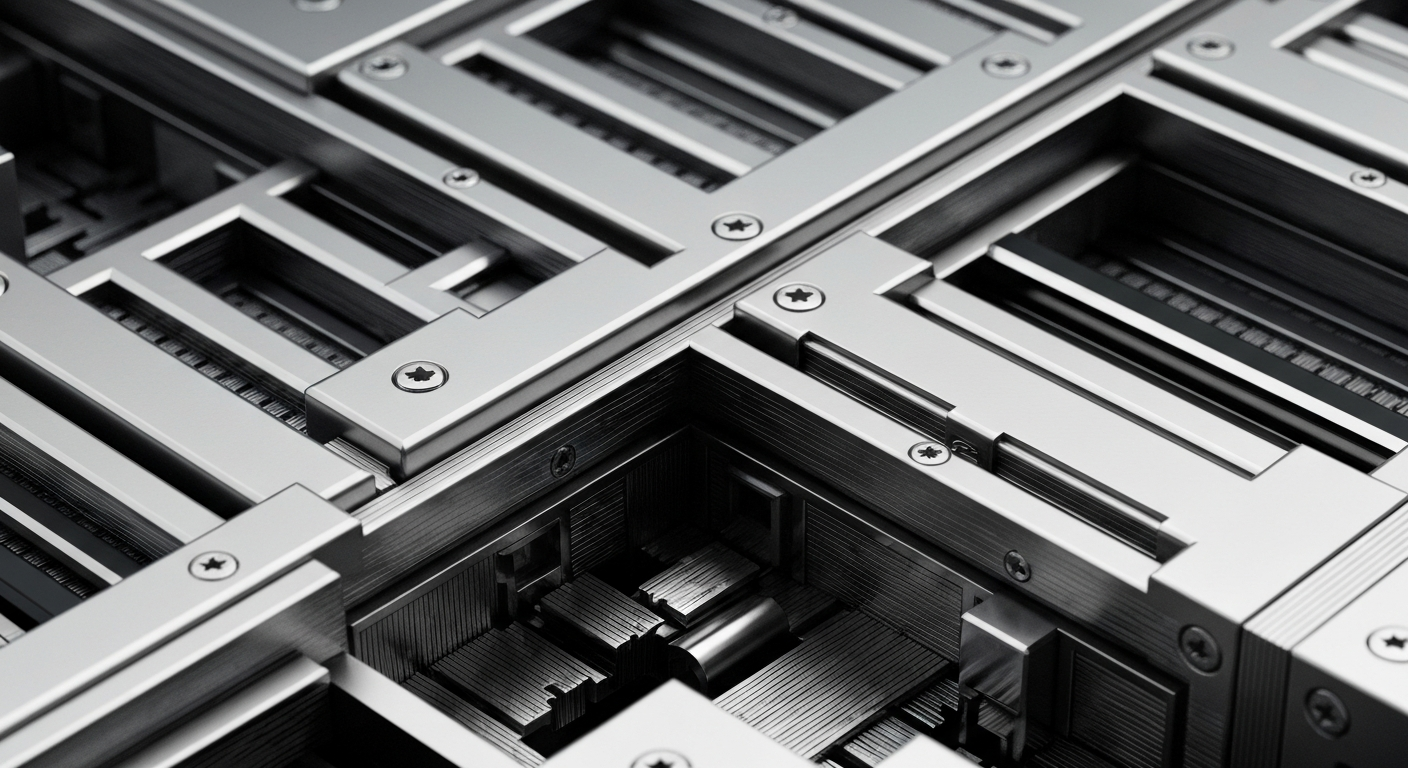 An extreme close-up of heavy, industrial banking equipment and machinery, conveying the complex financial infrastructure that supports the biotech industry's research and development.