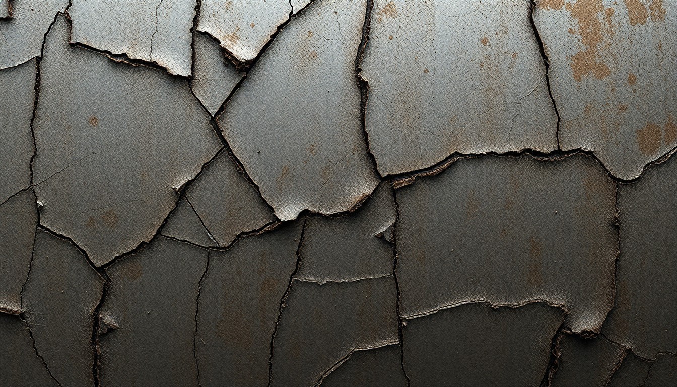 An abstract close-up photograph of a heavily textured, cracked and tarnished metal surface in muted shades of grey and brown, conceptually representing the faded legacy of a once-prominent public figure.