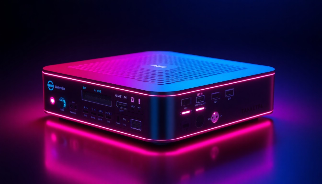 A highly detailed, glowing 3D illustration of a streaming device with various ports and connectors, surrounded by neon cyan and magenta lights, conceptually representing the transition from traditional TV to the digital streaming era.