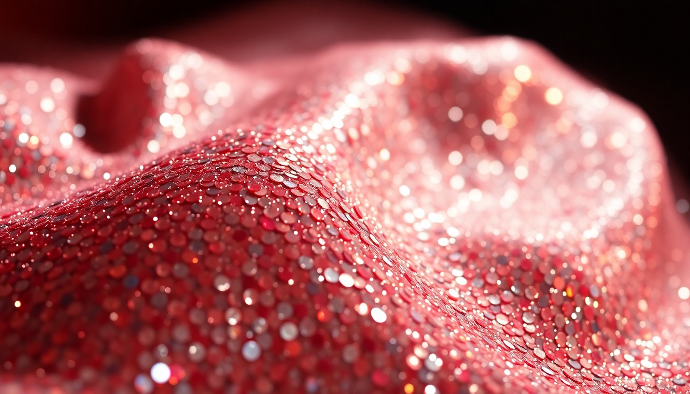 An abstract close-up photograph of shimmering, high-contrast sequins in vibrant colors, conveying the glamorous and high-fashion nature of the soap opera industry.