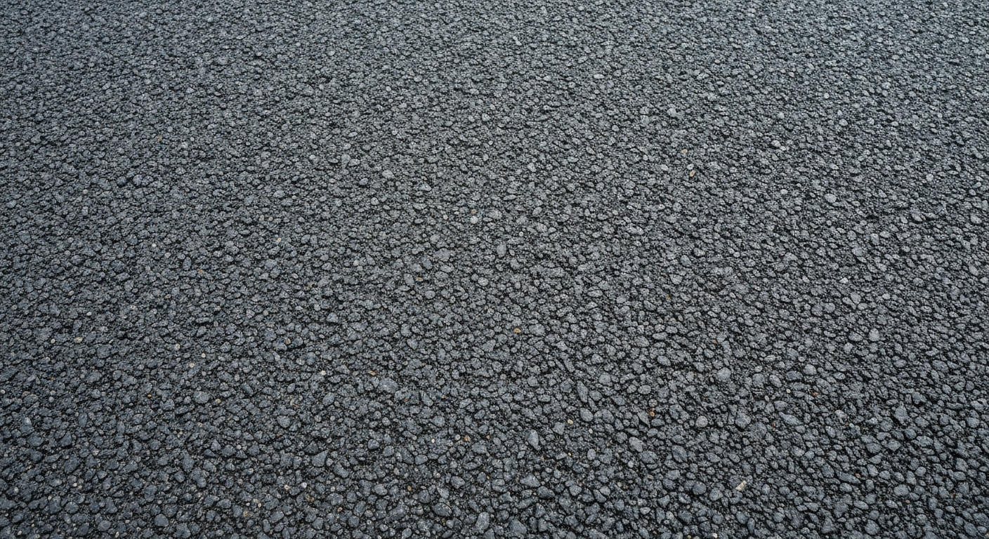 An extreme close-up of a freshly paved asphalt road surface, with a pebbled, textured appearance in shades of dark grey, conceptually representing the resurfacing work on Riverside Drive.