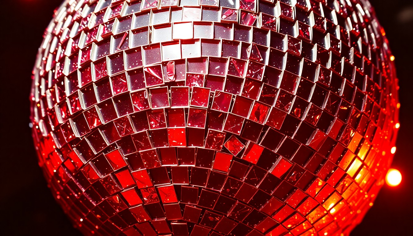 An extreme close-up of shattered glass fragments reflecting bright, multicolored lights, conceptually representing the vibrant, high-energy aesthetic of 1980s television programs.