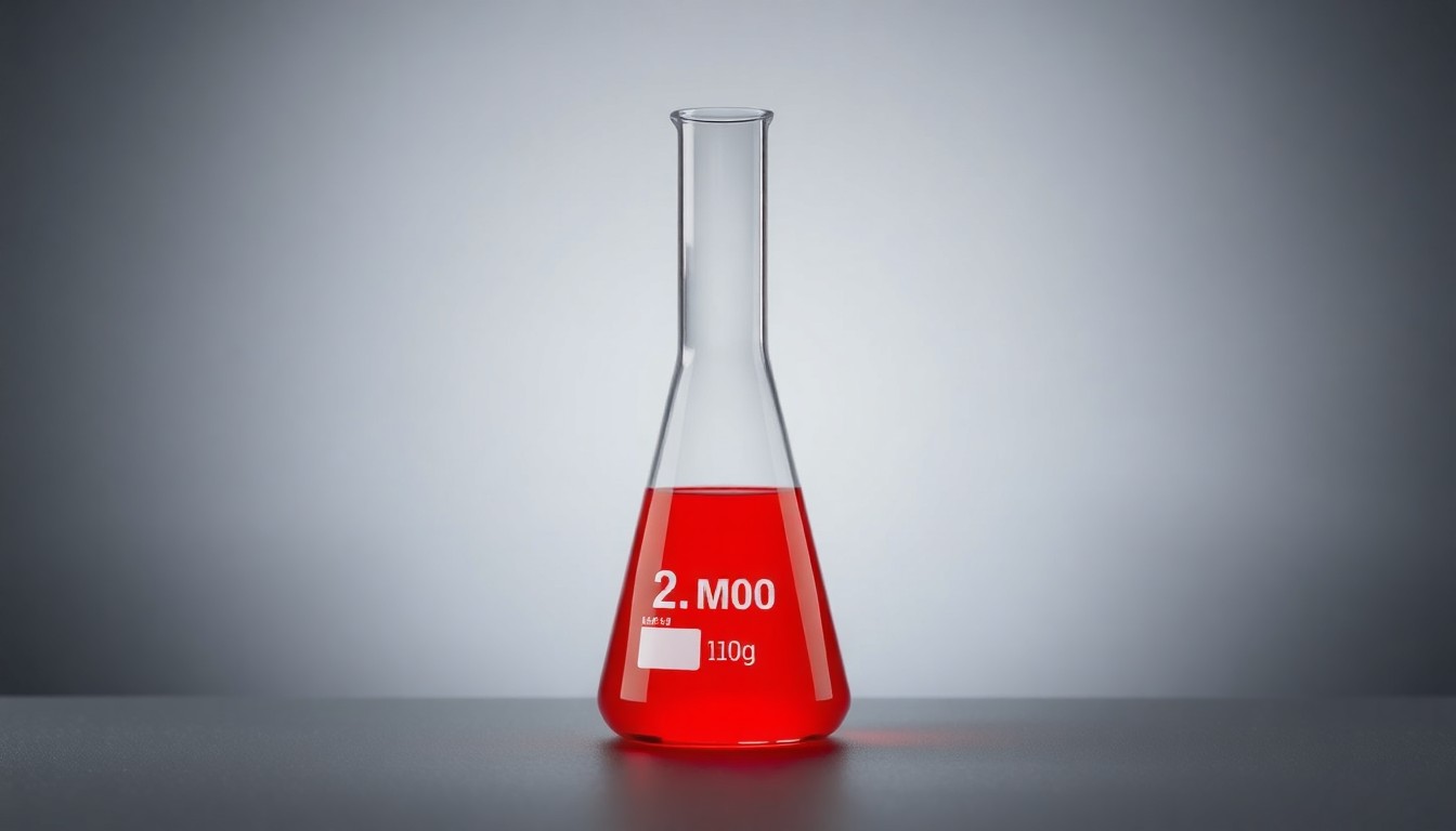A photorealistic studio still life featuring a polished glass beaker filled with a vibrant orange-red liquid, representing the versatility and energy-dense properties of the 2-methylfuran compound.