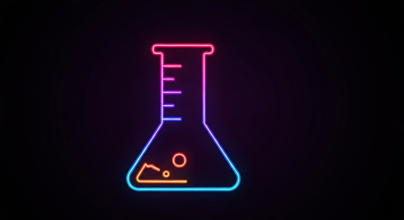 A glowing, neon outline of a medical test tube or beaker, representing the intersection of healthcare technology and digital marketing.