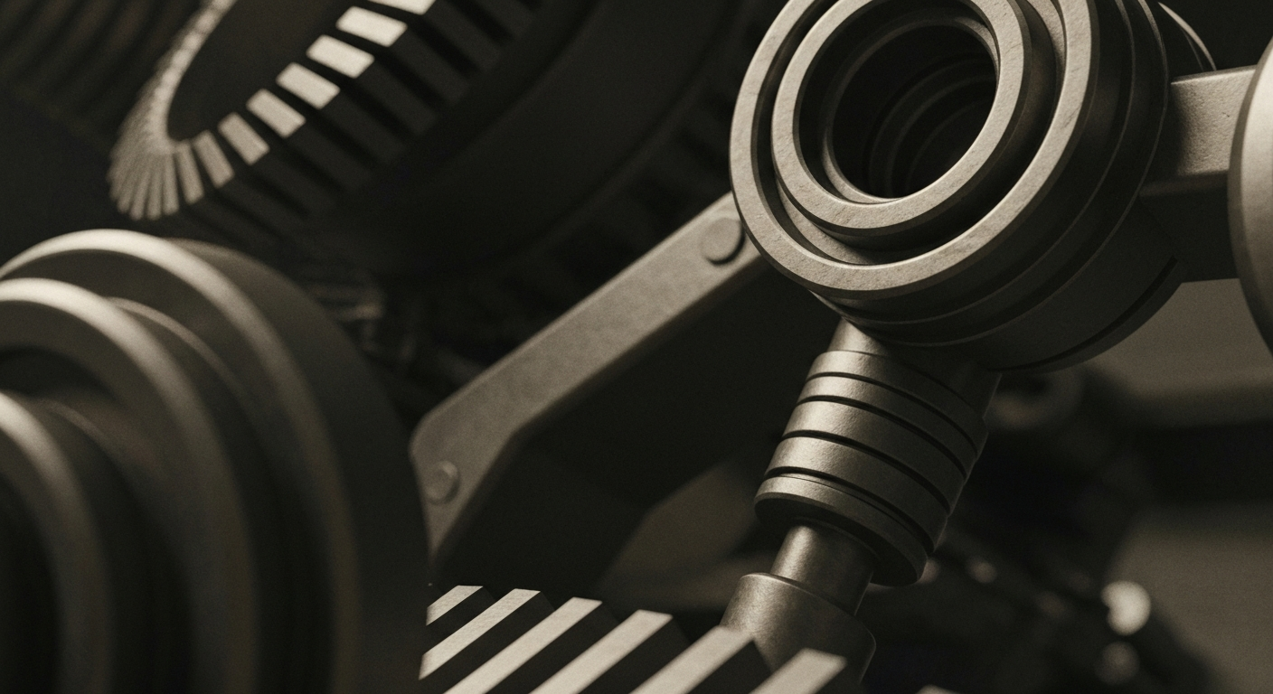 An extreme close-up of gears, levers, and other heavy industrial components, conveying the intricate and powerful systems that power Meta Platforms' technology infrastructure.