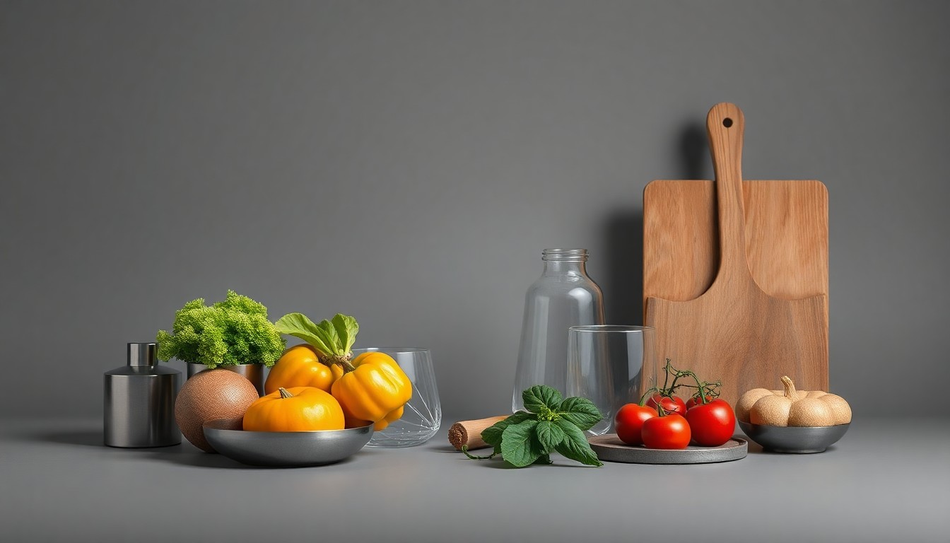A minimalist studio still life photograph featuring a collection of polished, geometric objects in muted tones, conceptually representing the complex challenges of addressing food deserts in urban areas.