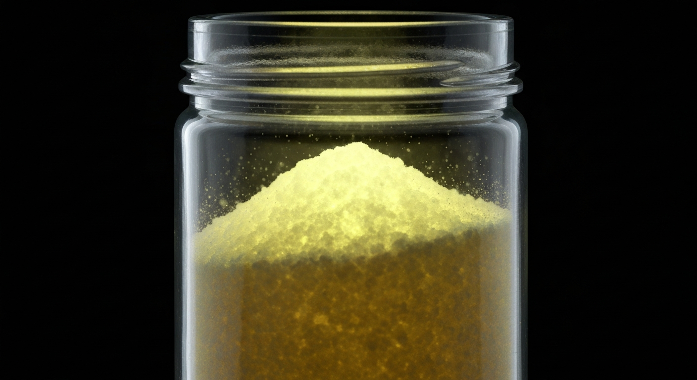 An extreme close-up X-ray image showing the translucent, ghostly molecular structure of a mineral-rich powder supplement, conceptually illustrating the advanced formulation and science-driven approach behind Lithios Beverages' new functional product.