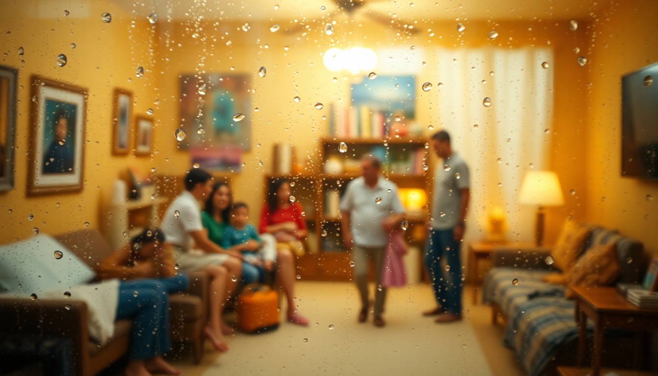 An abstract, impressionistic scene of blurred, warm-toned figures in domestic settings, conveying the human impact of the affordable housing crisis in the Pocono region.