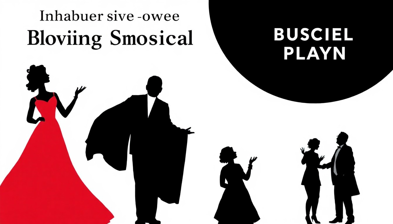 An abstract, minimalist illustration using bold black shapes and high-contrast colors to conceptually represent the variety of live entertainment coming to the Binghamton area.