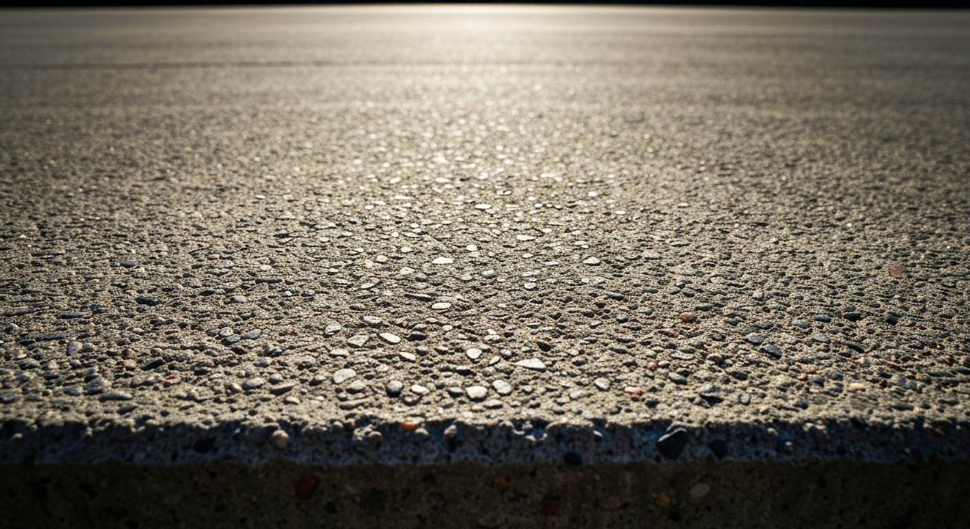 An extreme close-up of the rough, pebbled concrete surface of the Mid-Hudson Bridge approach, with dramatic shadows and highlights emphasizing the weathered texture of the aging infrastructure.