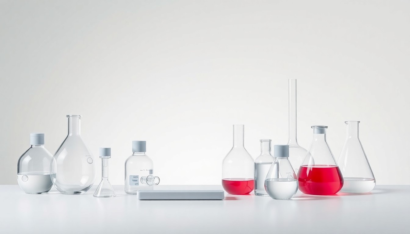 A high-end, photorealistic studio still life featuring a collection of premium laboratory equipment and glassware arranged elegantly on a clean, monochromatic background, symbolizing the scientific rigor and innovative spirit behind DeuteRx's drug discovery platform.