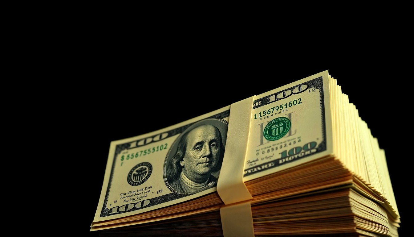 An extreme close-up photograph of a stack of $100 bills lit by a harsh, direct camera flash against a pitch-black background, conceptually representing the financial corruption at the heart of the House Bill 6 scandal.