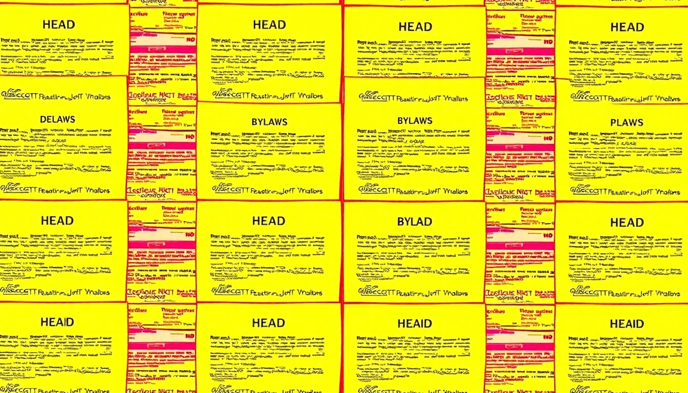 A brightly colored, high-contrast silkscreen-style illustration featuring a repeating grid of an iconic HOA document, conceptually representing the complexities and potential conflicts of interest within homeowner associations.