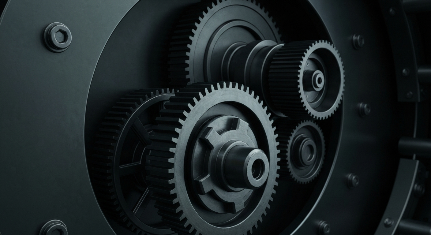 An extreme close-up of the heavy, industrial mechanisms of a banking vault, capturing the secure and powerful infrastructure of the financial sector in a conceptual, non-literal way.