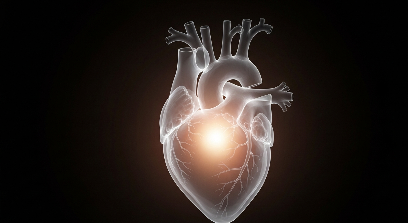 A translucent, ghostly X-ray image of a human heart glowing against a dark background, symbolizing the profound impact of suicide on the survivors left behind.