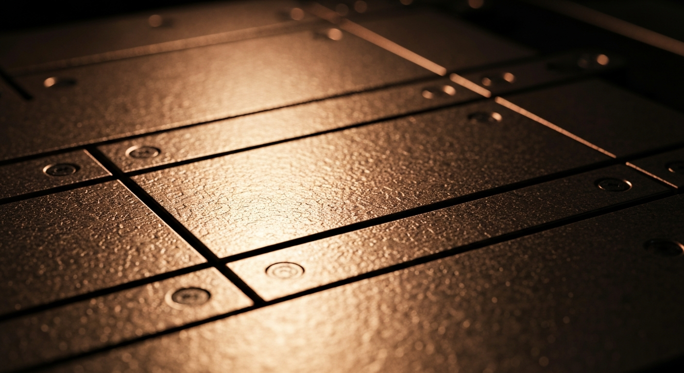 An extreme close-up of the textured copper welding tables of the NK23 MySpot resistance spot welder, highlighting the intricate pebbled surface and metallic sheen in dramatic lighting.