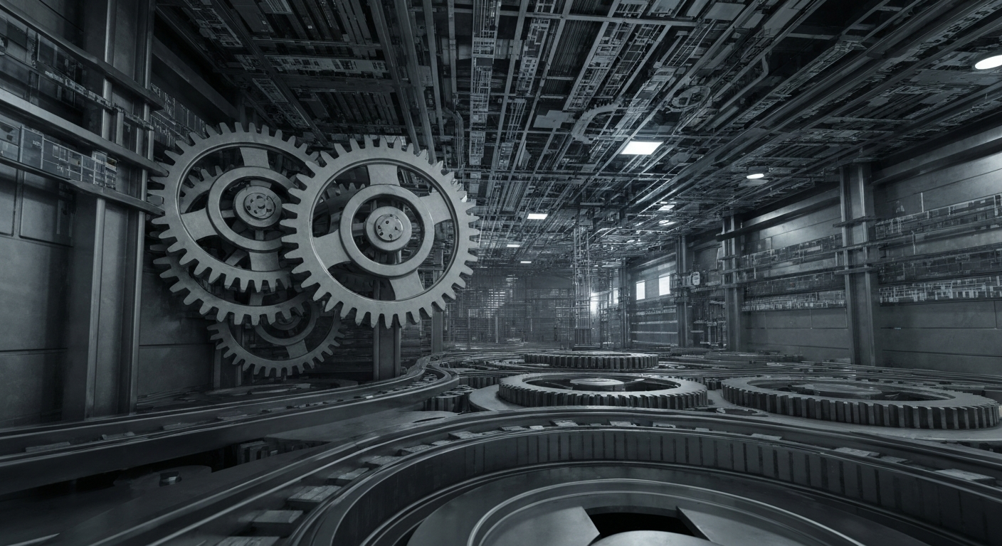 An extreme close-up of intricate, polished gears and machinery representing the complex financial infrastructure of a major technology company.