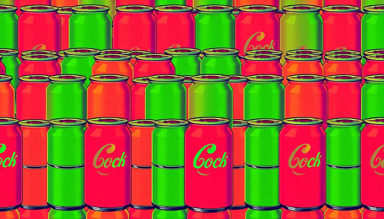 A bold, colorful silkscreen-style illustration featuring a repeated pattern of a single iconic beer can or bottle in vibrant neon hues, conceptually representing the energy and creativity of Oshkosh's craft beer community.