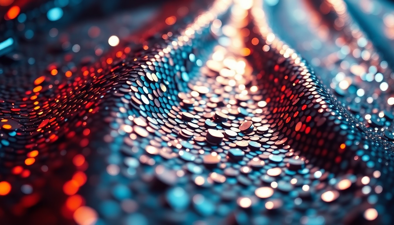 An extreme close-up photograph of shimmering, glittering sequins in a high-contrast, high-fashion studio lighting setup, conceptually representing the glamour and suspense of a thriller film sequel.