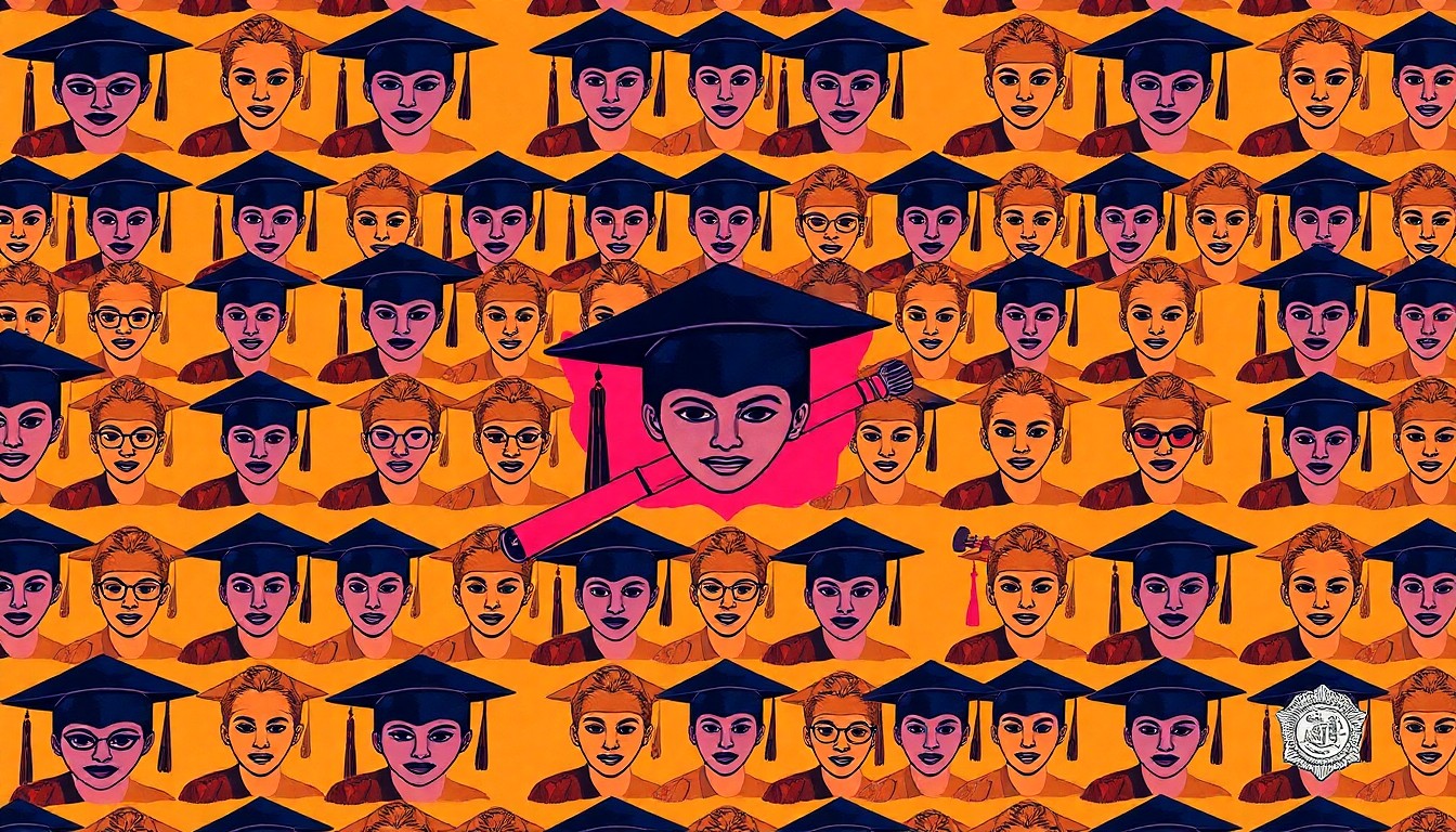 A vibrant, pop art-inspired illustration featuring a repeating grid of stylized icons representing education, law enforcement, and community leadership, conceptually capturing the diverse achievements of the Hidden Figures honorees.