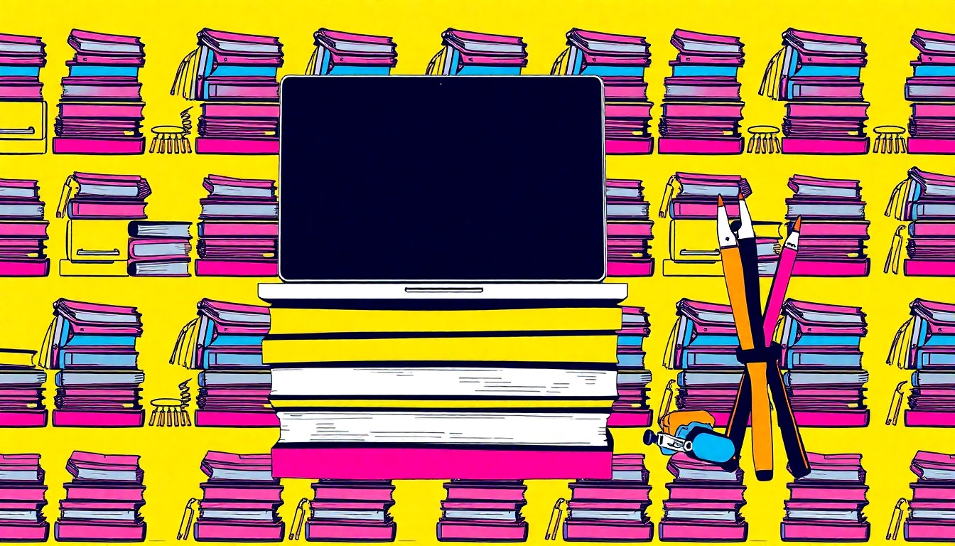 A vibrant, pop art-inspired grid of educational tools and technology, representing the diverse skills and talents of SOWELA's award-winning students.