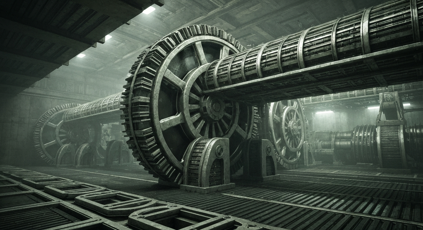 A highly detailed, black-and-white macro photograph of the gears, valves, and sensors that make up the complex machinery of an industrial water treatment system, conveying the technical sophistication and importance of Xylem's products.