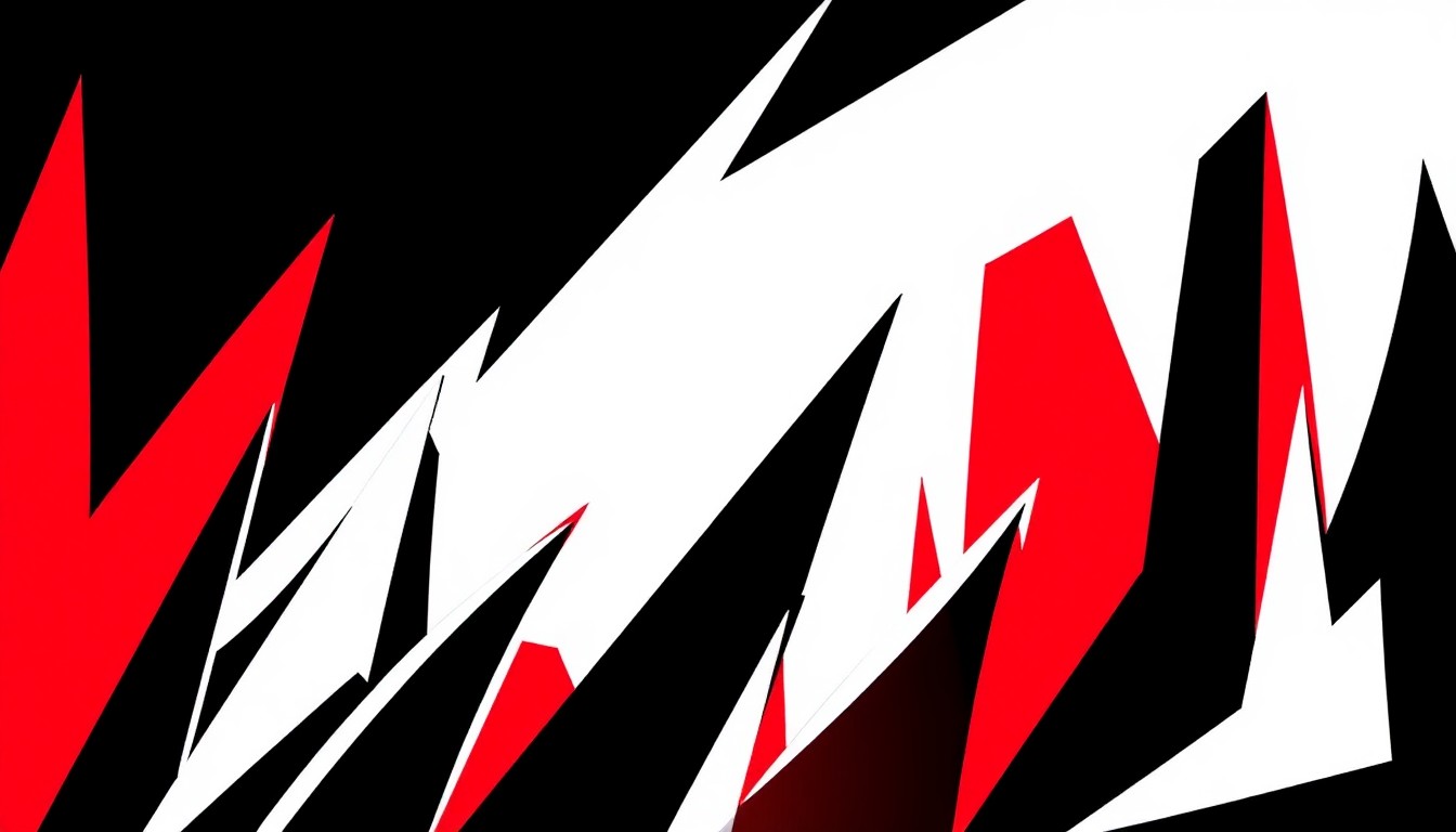 A bold, abstract composition of geometric shapes in black, white, and red, conceptually representing the energy and diversity of an outdoor summer concert series.