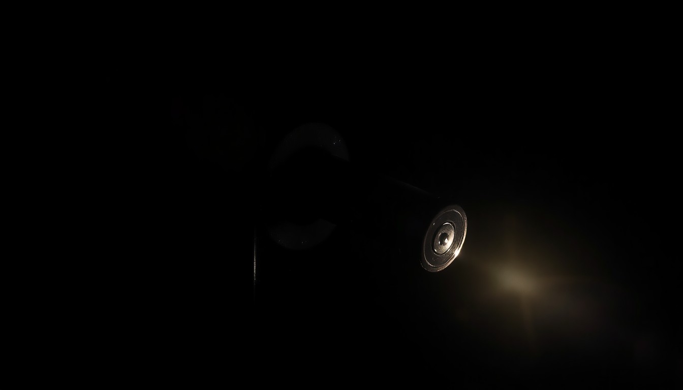 An extreme close-up photograph of a broken window lock, lit by a harsh, direct camera flash against a pitch-black background, creating a stark, gritty, investigative aesthetic.