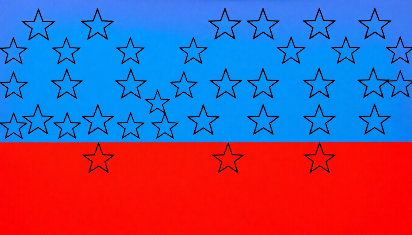 A bold, colorful silkscreen-style illustration featuring a repeated American flag icon in a grid pattern, capturing the patriotic spirit of the Exchange Club's anniversary celebration.