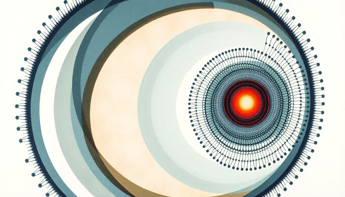 A bold, abstract painting in soft blues, greens, and grays depicting the complex, geometric structure of protein-based nanoparticles, conceptually representing the innovative technology's potential to transform gene therapy.