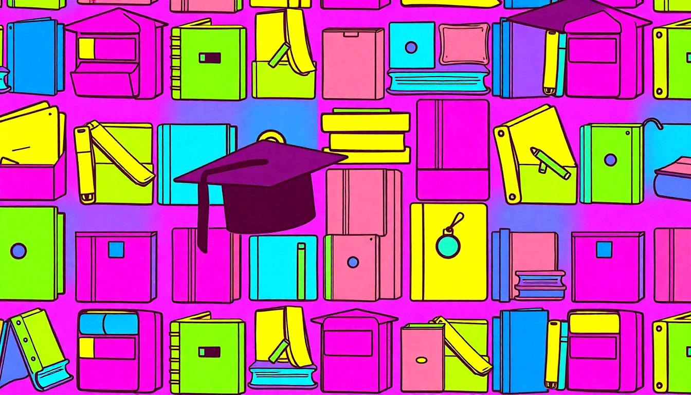 A high-contrast, silkscreen-style illustration of a repeated school bus icon in bright neon colors, conceptually representing the modernization of Hilton Head Island's educational infrastructure.