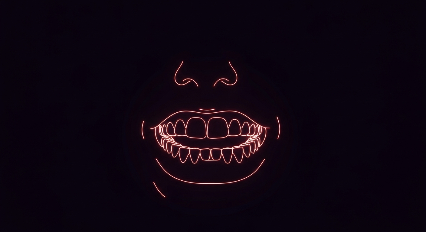 A vibrant neon outline of a human mouth and teeth against a dark background, conceptually representing the importance of oral health.