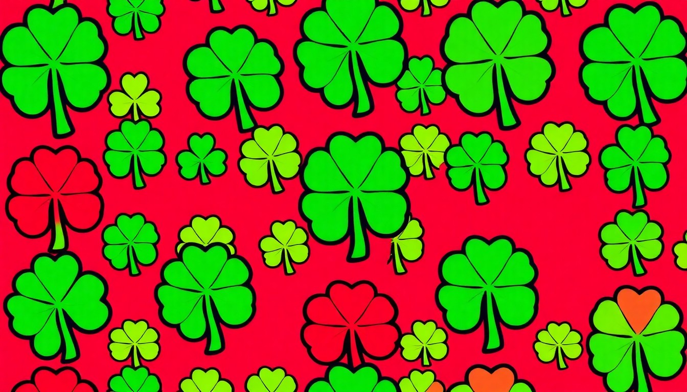 A boldly colored, abstract grid pattern of stylized shamrock symbols, conceptually representing the vibrant cultural traditions that will be celebrated in San Francisco's new Irish Cultural District.