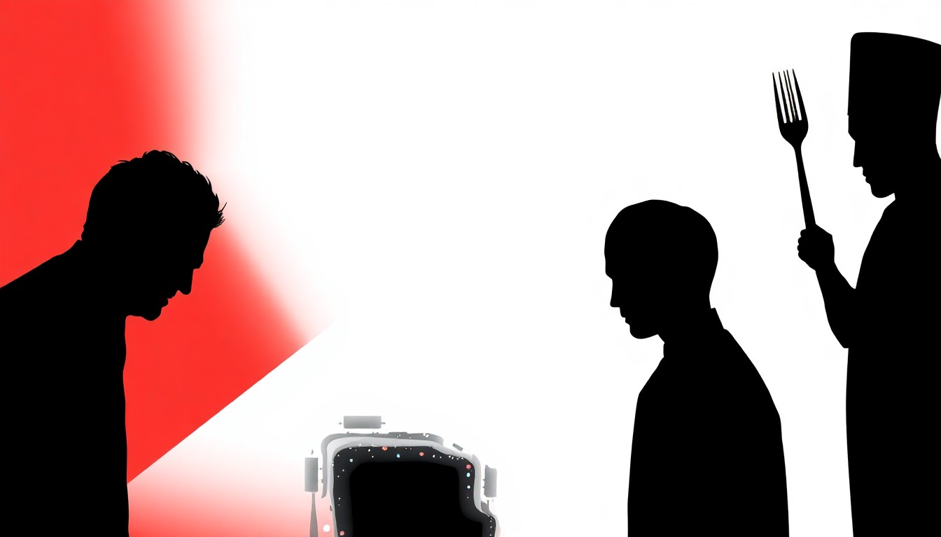 An extreme, abstract composition of jagged black silhouettes and bold red and white shapes, conceptually representing the denial of national culinary recognition to Arizona's food scene.