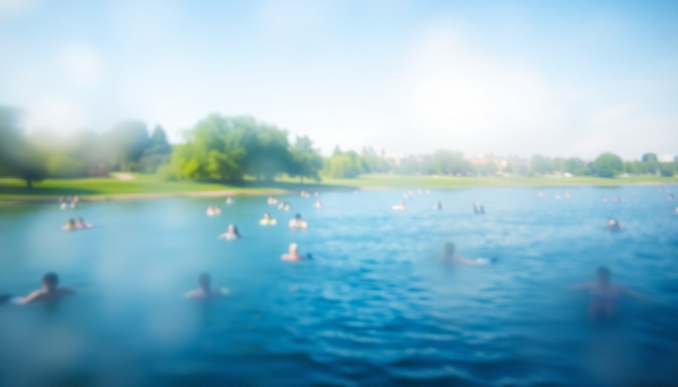 An impressionistic, out-of-focus scene of people floating on the Boise River, with the distant outline of trees and buildings in the background, conveying the relaxed, hazy atmosphere of a summer day on the water.