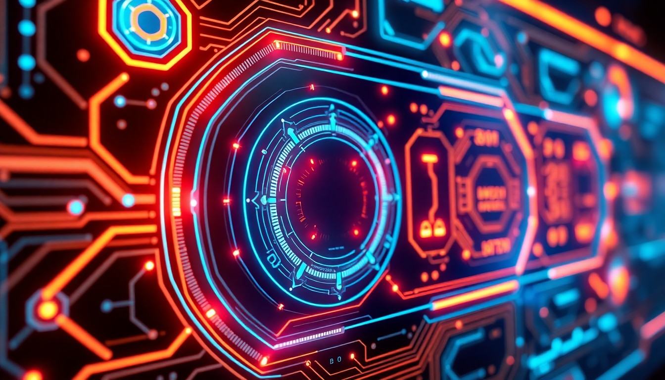 A highly detailed, glowing 3D illustration of a futuristic AI control panel with holographic displays, pulsing neon lights, and intricate circuit board patterns, conceptually representing the advanced AI security and intelligence features Egnyte is building into its content collaboration platform.